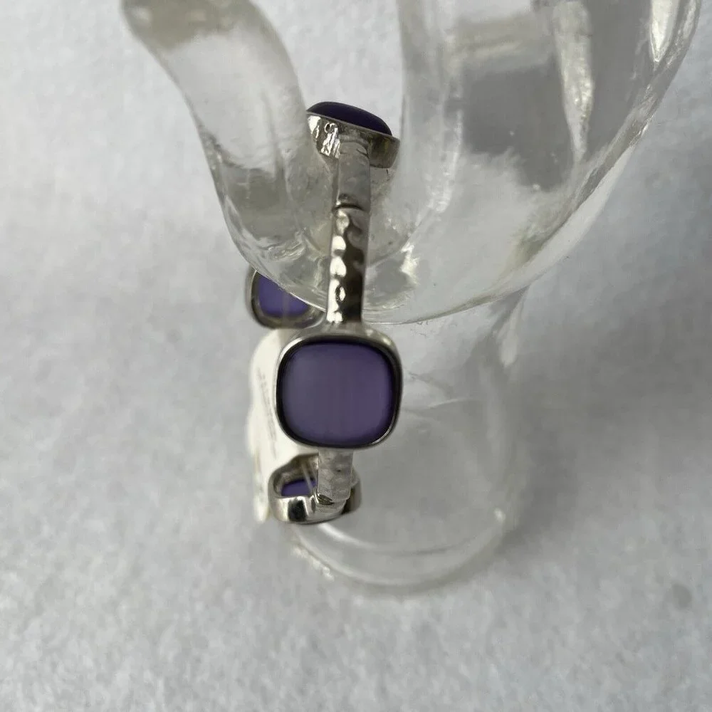 JL Designs Purple Silvertone Stretch Bracelet Rectangle Bangle Costume Jewelry